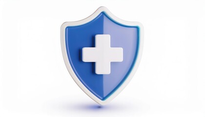 Obraz premium Blue Medical Shield with White Cross Symbol for Healthcare Security, Medical Protection, Health Insurance Concept, Cyber Health Safety, and Emergency Medical Care. Ideal for Healthcare Branding