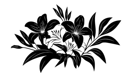 Lilies and gladiolus intertwined in a floral arrangement, each bloom clearly distinct, Vectorized Plant Art