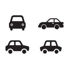 Four Simple Black Car Icons on White Background
