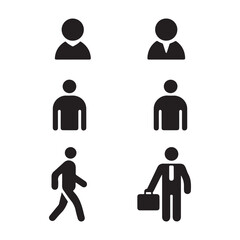 Set of Simple Black and White Person Icons for Various Uses