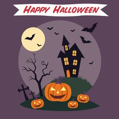 halloween background with pumpkin and bats