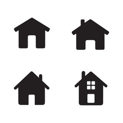 Simple black house icons set on white background