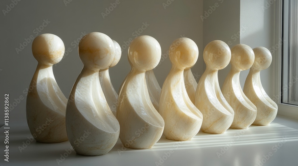 Poster elegant and artistic marble figurines displaying graceful forms and unique curvatures in soft natura