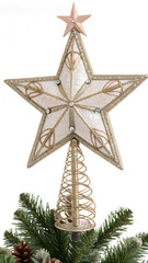 Christmas tree star topper isolated on a transparent background.