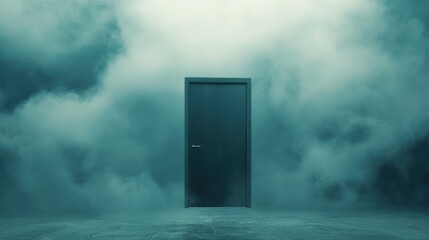Mysterious Door Surrounded by Thick Fog in an Enigmatic Atmosphere