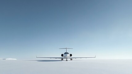 Passenger airplane parked on the runway, framed by a pristine and cloudless horizon