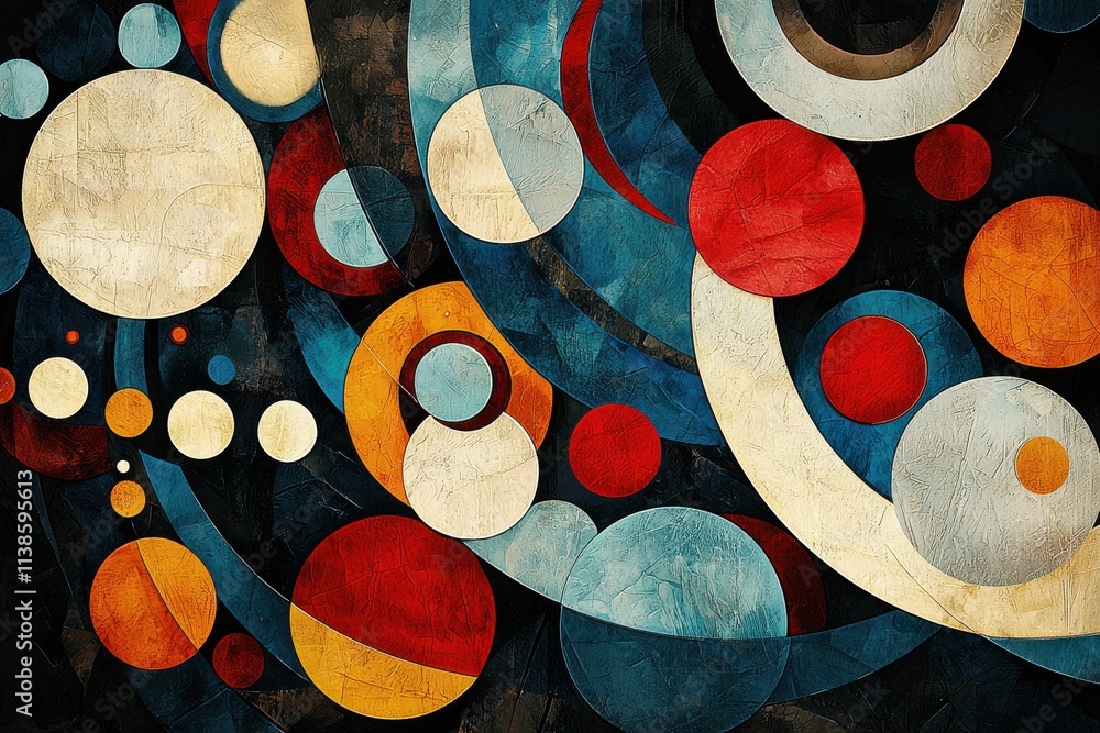 Poster abstract art with colorful geometric shapes on textured background