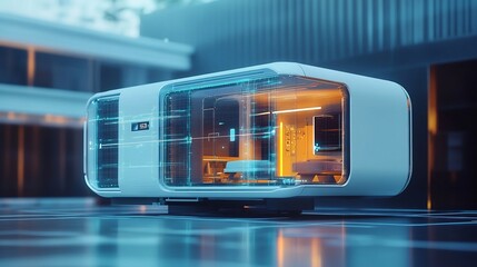 Obraz premium Prefabricated Smart Home with Augmented Reality Assembly for Modern Architectural Design