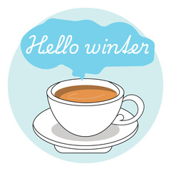 A tea cup with plat.art and illustrator .hello winter .Adobe Illustrator Artwork.wibterart work