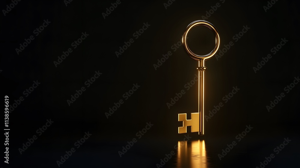 Poster golden vintage key illuminated against a dark backdrop, symbolizing unlocking secrets or opportuniti