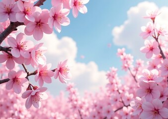 Soft pink cherry blossoms against a dreamy sky, soft pink, pastel colors