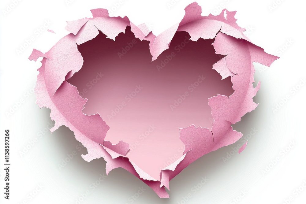 Poster pink paper heart with torn edges creating a unique design