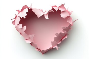 Pink paper heart with torn edges on white background