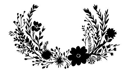 Fototapeta premium Freeform flower crown with various flowers and stems weaved into a ring, Plant Illustration