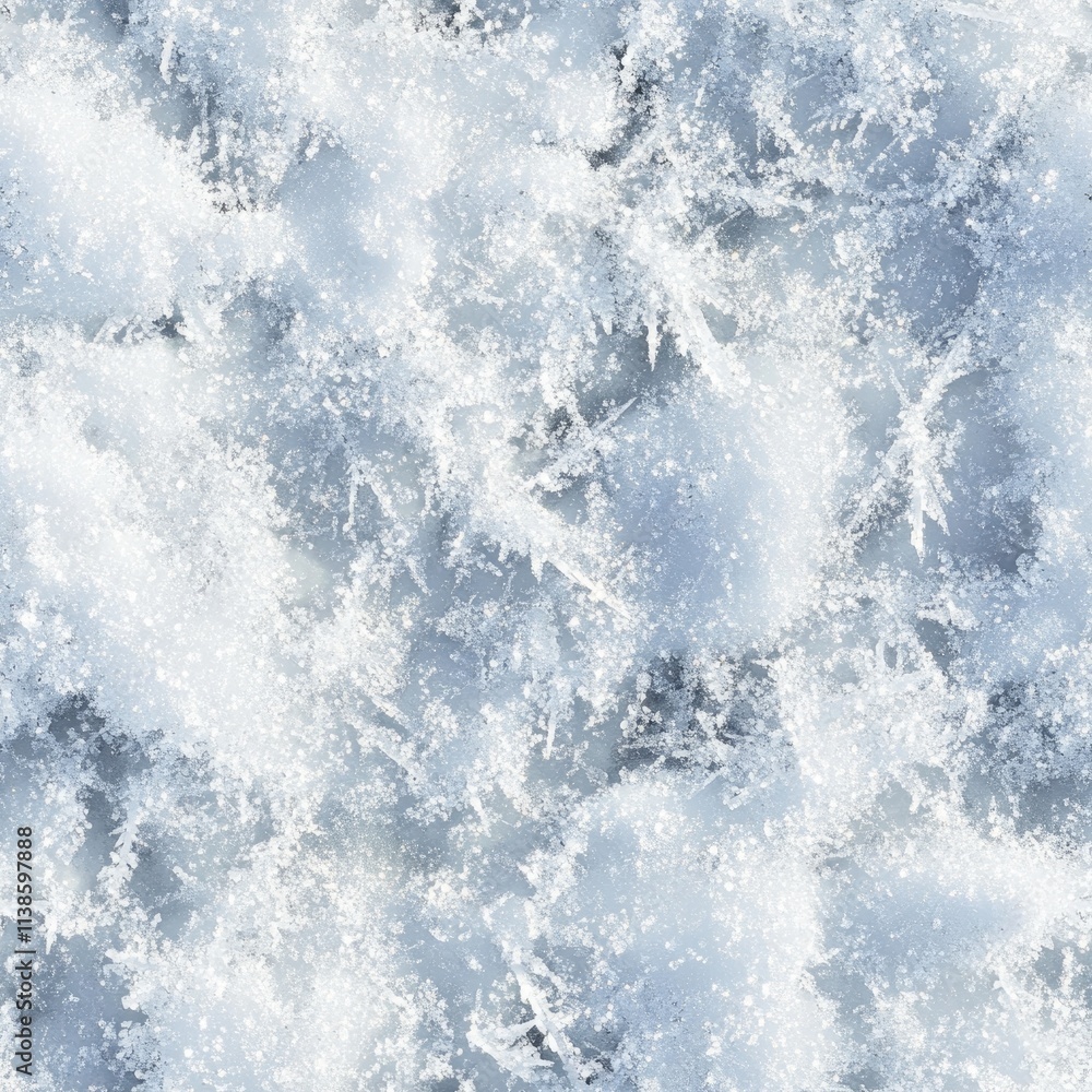 Poster top view photo of snow with delicate crystalline patterns, seamless texture