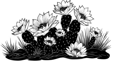 Hedgehog cactus blooming after a rare desert rainstorm, Plant Illustration