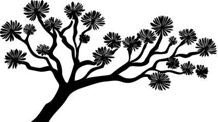 Joshua tree with clusters of flowers on branch tips, Plant Illustration