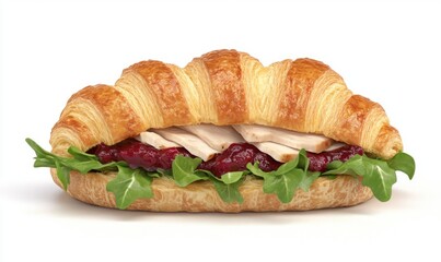 A sandwich with turkey and cranberry sauce
