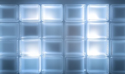A wall of blue and white glass blocks