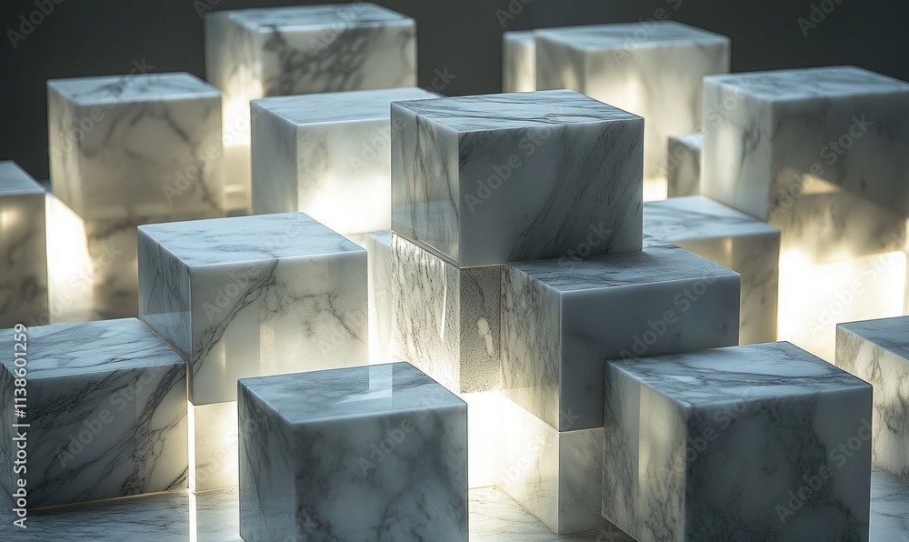 Poster a stack of white marble blocks with a light shining on them