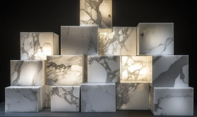 A stack of white marble blocks with a light shining on them