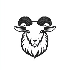Ram head, black and white illustration.