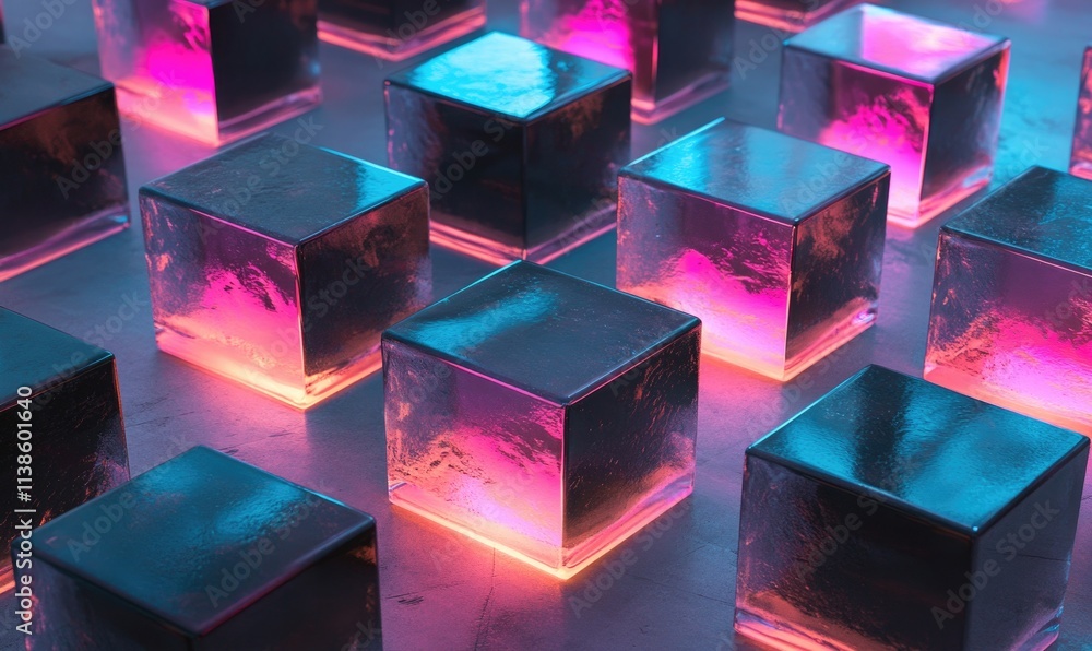 Poster a row of cubes with a blue and pink color scheme