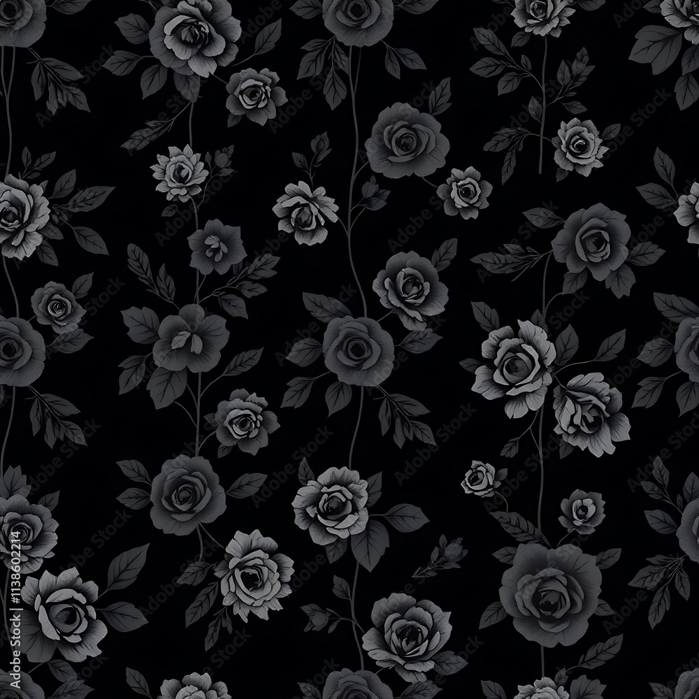 Aufkleber black roses seamless pattern: an elegant and sophisticated design featuring a repeating pattern of b