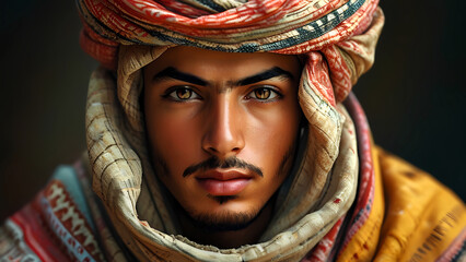 A handsome young Arab prince in kufiya. The Tale of the Magic Lamp.
