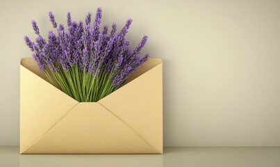 Lavender flowers neatly packaged in an envelope. A charming purple floral display.