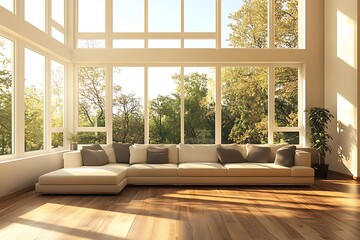 Fototapeta premium Beautiful Modern Living room Interior with furniture's ,mockup frame , posters, wall -3d Rendering