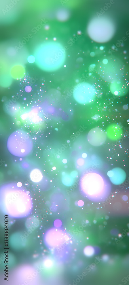Poster An abstract composition with luminous bokeh-style circles chaotically scattered throughout the image. Pink and purple tones harmonize with green to create a deep and magical effect