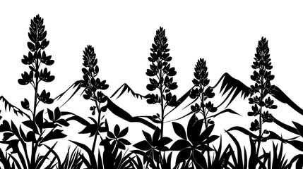 Lupine flowers growing on tall spikes in an alpine meadow setting, Plant Vector Graphic
