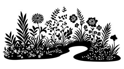 A patch of flowering plants along a path that attract pollinators, Plant Vector Graphic