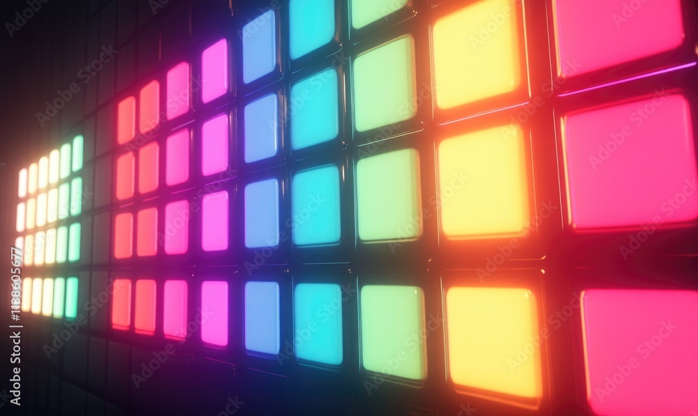 Poster a row of colorful squares with a red square in the middle
