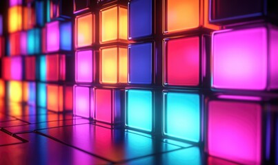 A colorful wall of cubes with a black background