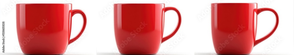 Fototapete set of red mug mockups with handles, front view and side view, isolated on a white background, 3d re