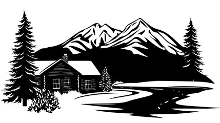 Fototapeta premium Spruce trees lining the driveway of a mountain cabin, Plant Vector Graphic