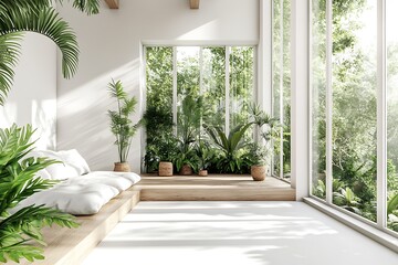 Fototapeta premium Beautiful Modern Living room Interior with furniture's ,mockup frame , posters, wall -3d Rendering