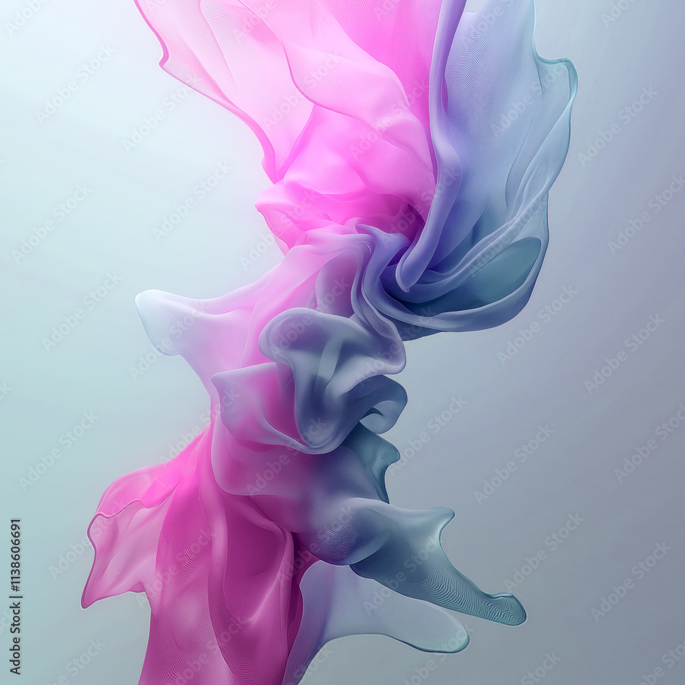 Aufkleber Light waves of translucent fabric in shades of purple and pink shimmer with soft light accents. Smooth curves and soft lighting add volume and create a sense of weightlessness, harmony and elegance