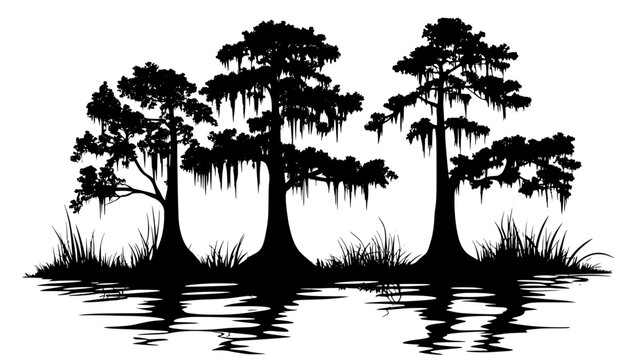 Swamp cypress trees with knees growing in a bayou, Plant Vector Graphic