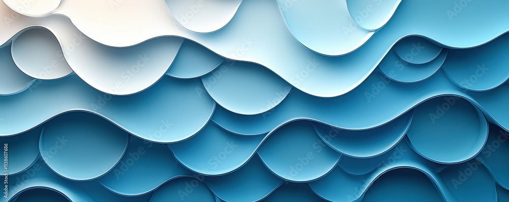 Poster abstract blue background with overlapping circles and smooth curves
