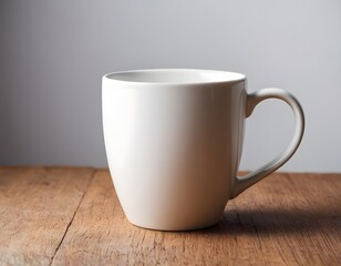 Obraz premium white cup on wooden table grey background mockup