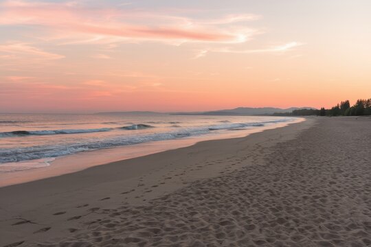 Tranquil sunset scene on a sandy beach coastal region nature photography serene environment peaceful view coastal serenity - Powered by Adobe