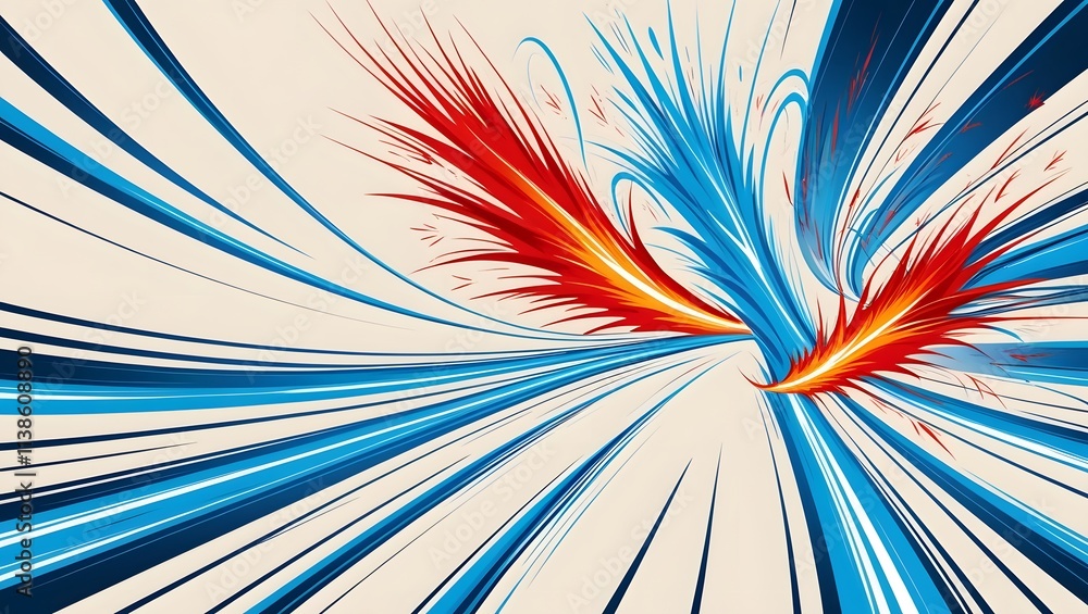 Poster abstract light lines of motion and speed with sparks of blue and red color. light everyday luminous 