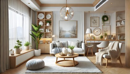 Fototapeta premium Industrial Living Room with Exposed Brick and Metal Accents