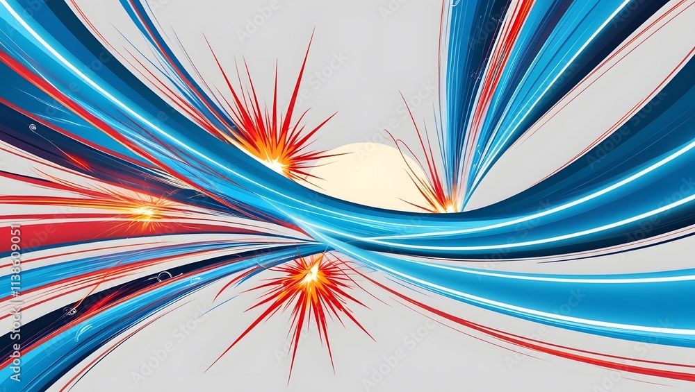 Poster abstract light lines of motion and speed with sparks of blue and red color. light everyday luminous 