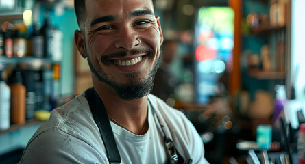 Fototapeta premium Smiling barista bringing warmth and joy to your coffee experience