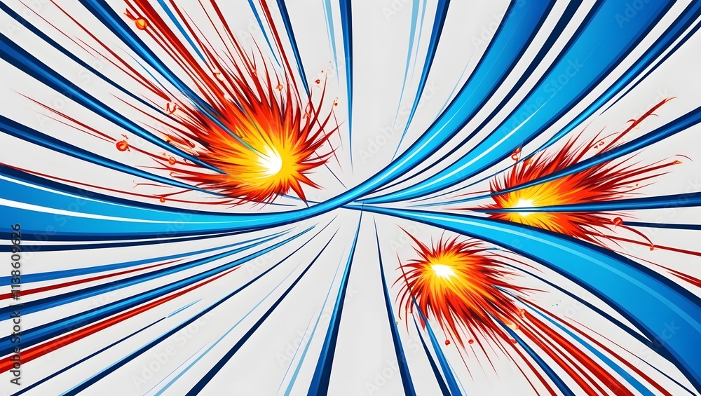 Poster abstract light lines of motion and speed with sparks of blue and red color. light everyday luminous 