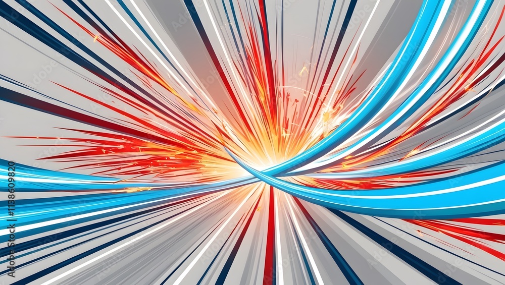 Aufkleber abstract light lines of motion and speed with sparks of blue and red color. light everyday luminous 